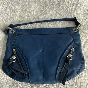 B Makowsky Navy Blue Leather Hobo Shoulder Bag